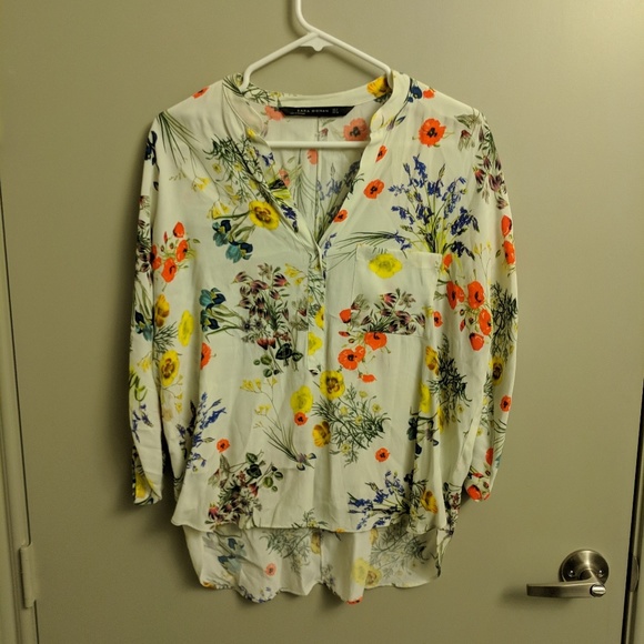 Mandarin collar printed top with uneven hem - Picture 4 of 6